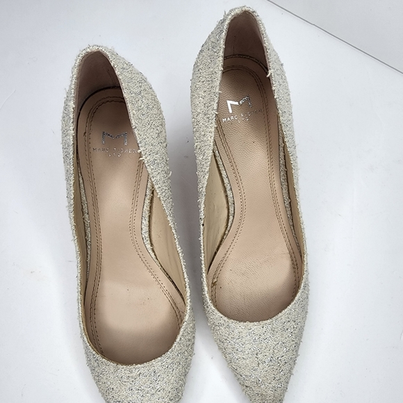 Marc Fisher LTD Zala Block Heel Pointy Toe Pump/ Silver Fabric Size 5.5 - Picture 4 of 8